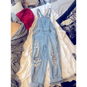 Women’s Ripped Denim Overalls